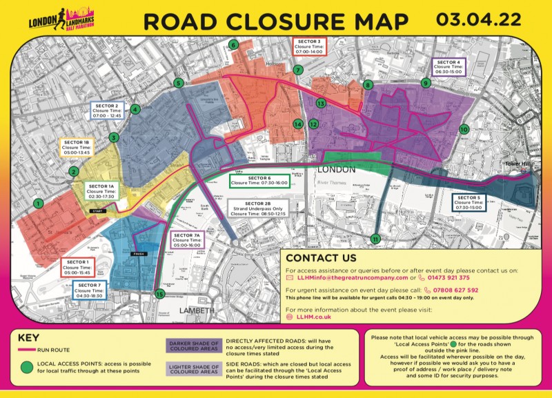 REMINDER - ROAD CLOSURES: London Landmarks Half Marathon – Sunday 3 April 2022 - Click here to view this entry