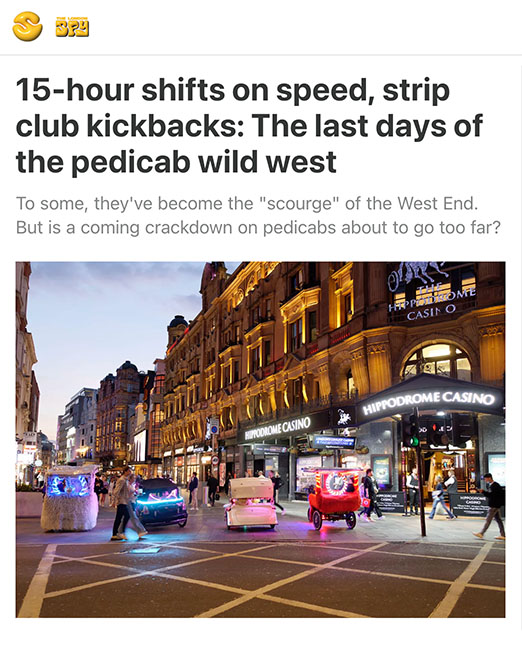 The London Spy - The last days of the pedicab wild west - Click here to view this entry